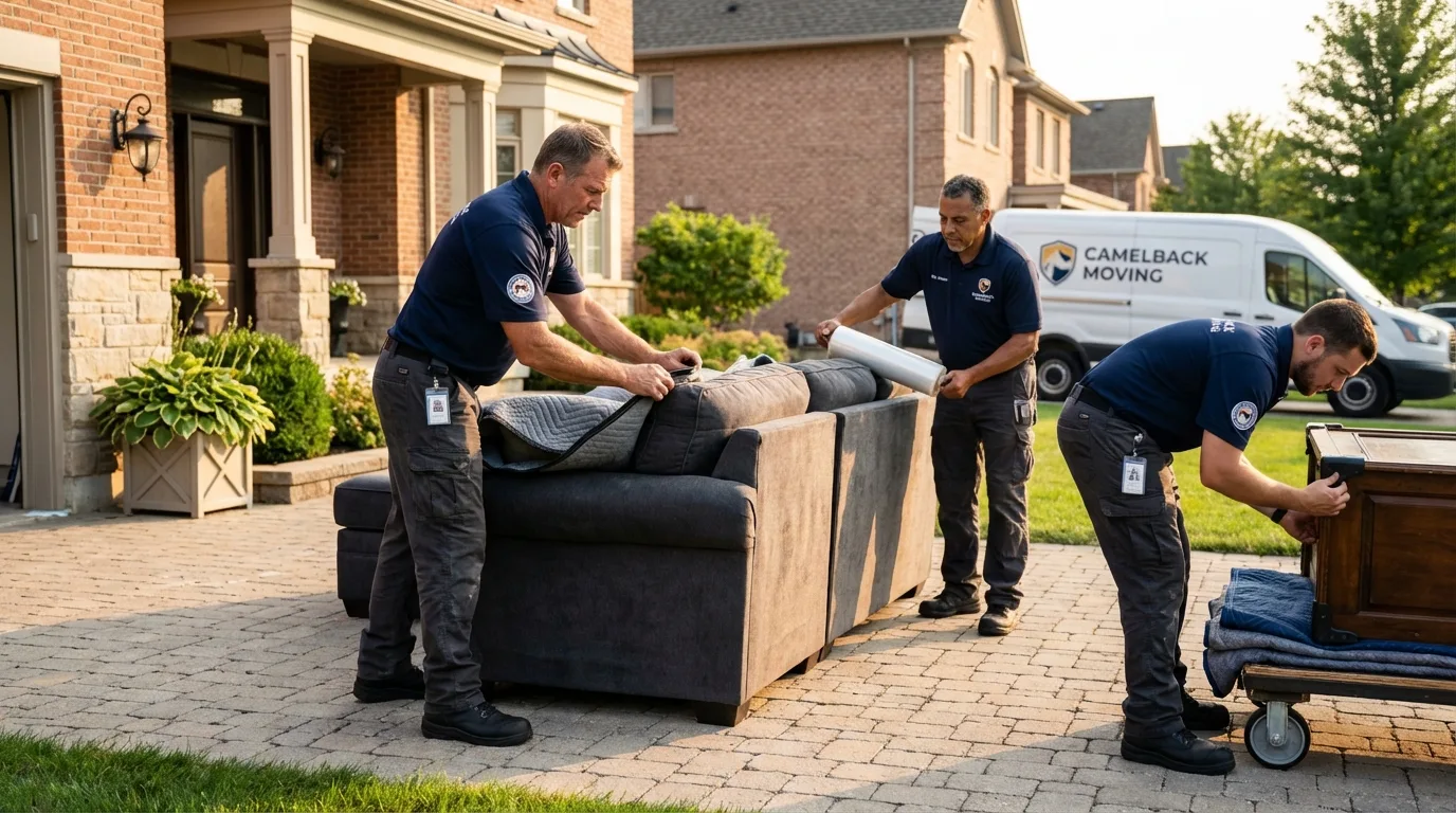 Large estate moving crew wrapping furniture in Coal City, WV